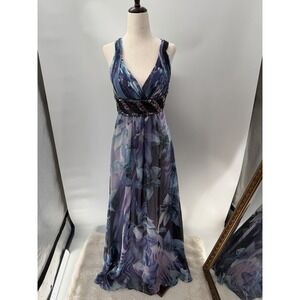 Vintage Cache Prom Dress Maxi Gown Sz 2 Purple Mermaid 90s Y2K Satin Glam Beaded